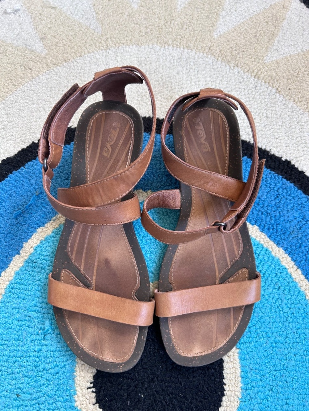 Teva Tan Leather Wedge Sandals (Size 8)